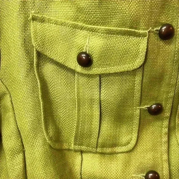 Luii 100% Linen 3/4 Cuffed Sleeve Perplum Blazer Size Medium Lime Green - Picture 4 of 8